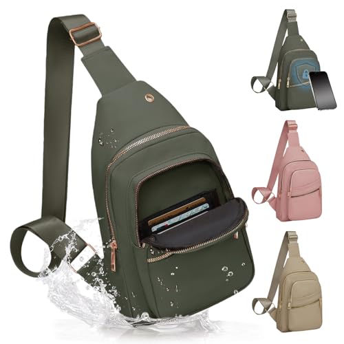 Small RFID Waterproof Sling Bag Travel Crossbody Bags for Women Men, Hands Free Lightweight Sling Backpack Chest Pack Daypack for Outdoors Hiking Traveling Fitness Sport Commuting Green - color: Green
