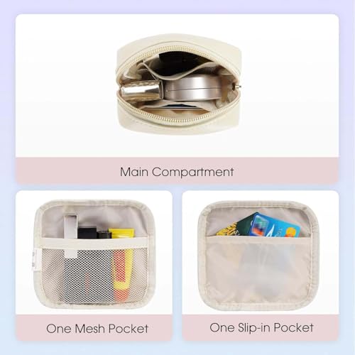 Wandering Nature Small Makeup Bag for Purse Mini Make up Pouch Cute Cosmetic Pouch for Women with Slip-in Pockets Matte Leather, Milky White - color: A2:White