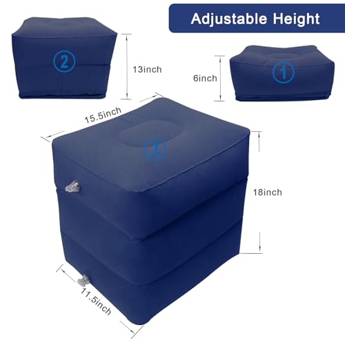 Travel Foot Rest Pillow, AHIER Inflatable Travel Leg Rest Pillow Bed for Foot Rest on Airplanes, Cars, Trains, Office to Rest on Long Flights (Deep Blue)