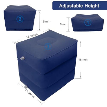 Travel Foot Rest Pillow, AHIER Inflatable Travel Leg Rest Pillow Bed for Foot Rest on Airplanes, Cars, Trains, Office to Rest on Long Flights (Deep Blue)