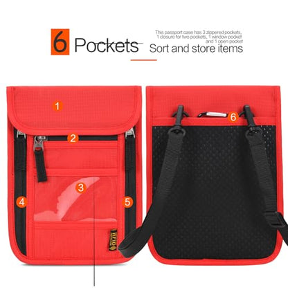 Neck Wallet Lightweight RFID Blocking Waterproof Travel Pouch Passport Wallets for Women Men - color: B-Red