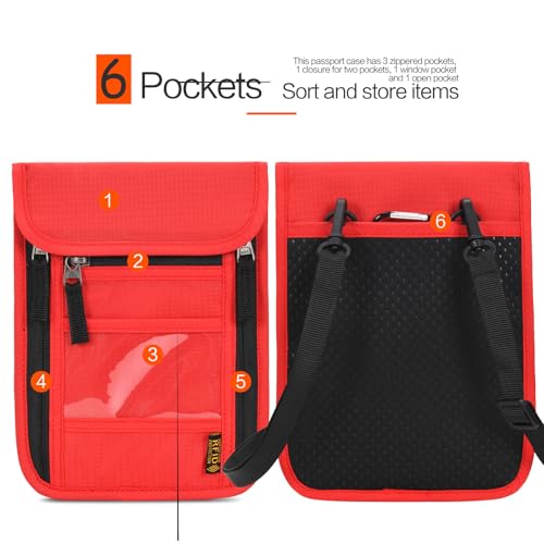 Neck Wallet Lightweight RFID Blocking Waterproof Travel Pouch Passport Wallets for Women Men - color: B-Red