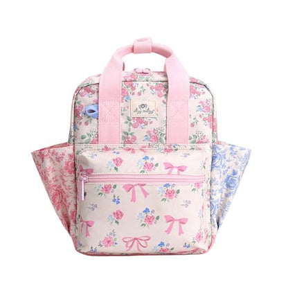 Itzy Ritzy Toddler Backpack - Daycare Bag - Features Adjustable Shoulder Straps, 2 Side Pockets & Spacious Interior with Wipeable Fabric Lining & Name Label, Ribbons & Roses Backpack - color: Ribbons