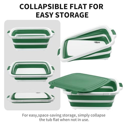XUDAKAIXIN Collapsible BBQ Prep Tub for Meal Prep, Marinating,Food Storage, picnics, camping, barbecues,cutting fruits and vegetables - Includes Cutting Board and Locking Lid,(X-Large) Green - color: (X-large)green