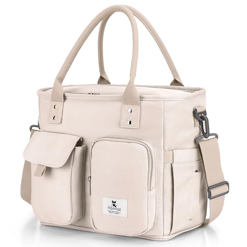 Hafmall Insulated Lunch Bag for Adults,Big lunch box for men, Wide Opening Insulated Bag with Shoulder Strap, Reusable Adult Lunch Bag For Work, Picnic(Beige) - color: Beige