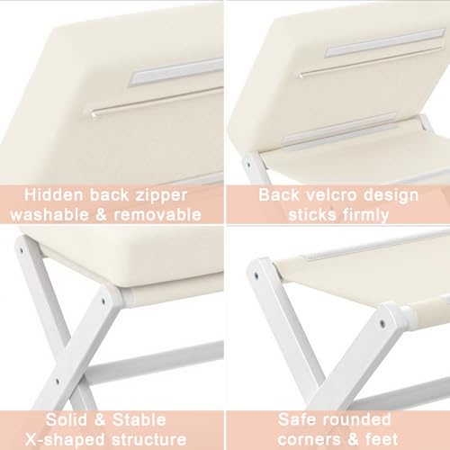 BAMBOOHOMIE Foldable Foot Stool Ottoman, Modern Foot Rest with Bamboo X Legs & Thick Foam Cushion, Folding Foot Stools Small Padded for Bedroom Living Room, Footstool for Chair Couch (White - White) - color: White - White