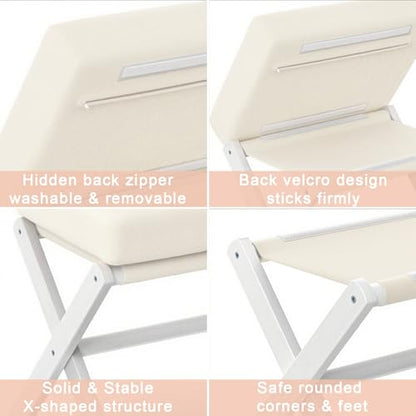 BAMBOOHOMIE Foldable Foot Stool Ottoman, Modern Foot Rest with Bamboo X Legs & Thick Foam Cushion, Folding Foot Stools Small Padded for Bedroom Living Room, Footstool for Chair Couch (White - White) - color: White - White