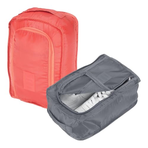 Foldable Travel Shoe Bag, Waterproof Shoe Pouches Organizer with Handle Travel Packing Cubes -Fitting for Storing (Sneakers/Sandals/Fitness Shoes) 2 Pcs & Gray/Pink - color: Gray/Pink