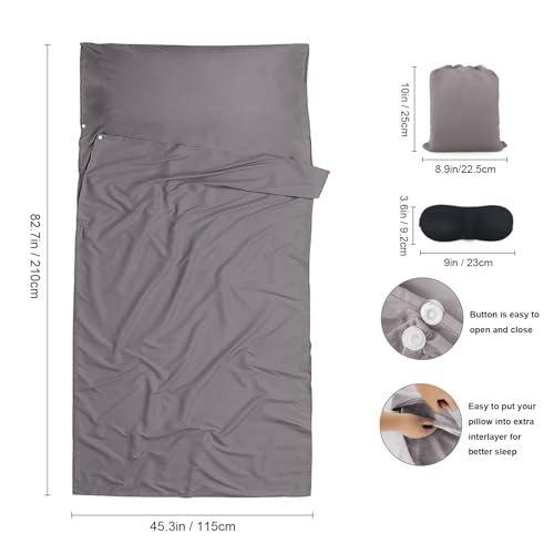 Sleeping Bag Liner,Travel Sheet & Adult Sleep Sack, Camping Sheets Travel Sleep Sack for Backpacking,Hotels & Hostels -Lightweight Single &Double Travel Sheet Camping Sheets - color: Single Gray 2 Pack