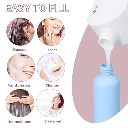 Travel Shampoo Bottle, Empty Plastic Squeeze Bottles 8.8oz with Flip Cap, Lotion Container for Toiletries Travel Size Shampoo and Conditioner - color: Yellow+light Blue+pink+green