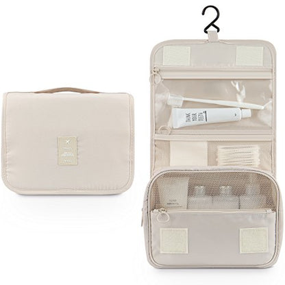 Mossio Hanging Toiletry Bag - Large Cosmetic Makeup Travel Organizer for Men & Women with Sturdy Hook - color: Beige