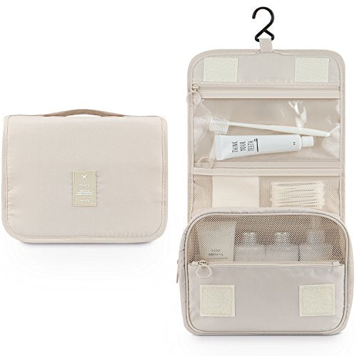 Mossio Hanging Toiletry Bag - Large Cosmetic Makeup Travel Organizer for Men & Women with Sturdy Hook - color: Beige