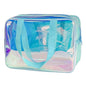 Holographic TPU Makeup Bag - Blue Rainbow Cosmetic Pouch, 11.81x4.3x8.26inches Waterproof Large Clear Travel Bag for Travel & Organizer (A230023-298-5) - color: Holographic Blue1