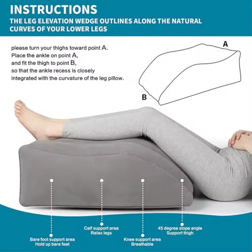 Leg Elevation- Pillows for After Surgery, Inflatable Wedge Pillows for Sleeping, Swelling, Circulation, Bolster Pillow Pain Reliefs for Legs Back for Pregnant, Surgery and Injury(grey,Size:as shown)