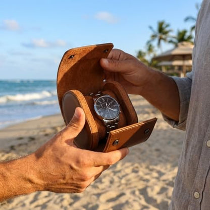 Watch Roll Travel Case for Men & Women – Portable Watch Storage Organizer with Removable Pillows & Solid Dividers, Secure Watch Holder for Home & Travel, Includes Watch Pouch & Cleaning Cloth (1 Slot)