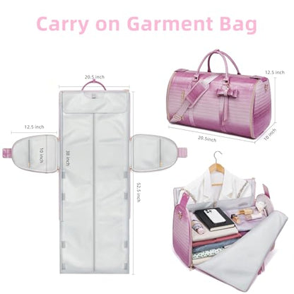Garment Bags for Travel, 2-in-1 Convertible Travel Garment Duffle Bag for Women, Foldable Carry On Garment Bag with Shoe Compartment & Toiletry Pocket, PU Leather Weekender Bag, Pink-White - color: Pink-White