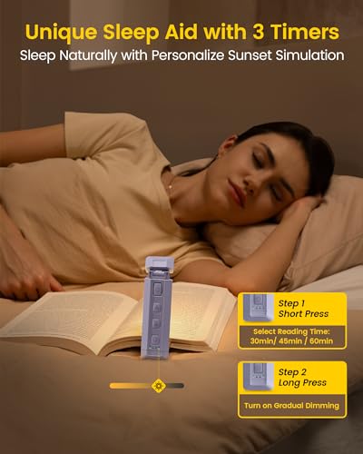 Glocusent Extendable Book Lights for Reading at Night, 5 Enhanced Brightness & 3 Colors with Sleep Aid & Timers, Clip on USB Rechargeable Reading Light for Books in Bed, Ideal Book Lovers Gifts - color: Purple