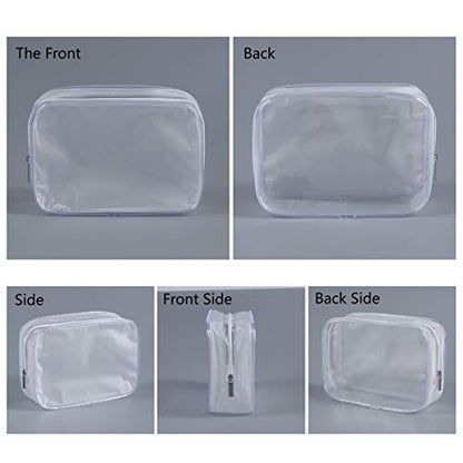 BEFORYOU 6 Pack Clear Toiletry Carry Pouch with Zipper Portable Plastic Waterproof Cosmetic Bag TSA Approved for Vacation Travel Bathroom and Organizing (White, Small) - size: Small bags only