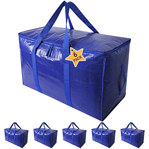 Moving Bags Heavy Duty Extra Large Storage Tote for Space Saving, Traveling Organizer, with Zippers & Strong Carrying Handles Alternative to Moving Boxes, Packing Supplies (Set of 6) - color: 6-package-Blue