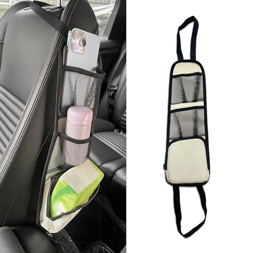 Car Seat Storage Hanging Bag, Car Seat Side Organizer, Multifunctional Cars Mesh Net Pocket, Multi-Pocket Seats Side Storage Interior Accessories Universal for Cars SUV Truck (Ivory White, 1PCS) - color: Ivory White, size: 1PCS