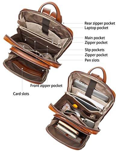 BOSTANTEN Leather Laptop Backpack for Women 15.6 inch Computer Bag Travel Work Daypack - color: 1-black＆brown