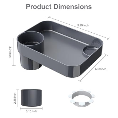 Car Seat Snack Tray for Toddlers - 3 Inch Cup Holder Fits Most Sippy Cups & Straw Bottles with Dip Well, Mess-Free Square Kids Travel Tray Road Trip Essentials, Dark Grey - color: Dark Grey