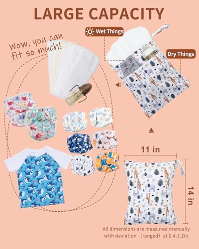 babygoal Animal Wet Dry Bags 3 Pack, Waterproof Travel Bags for Swimsuits, Beach, Pool, Gym,Food Storage and Wet Clothes(Giraffe,Cactus),3LN39-B - color: Neutral color 39