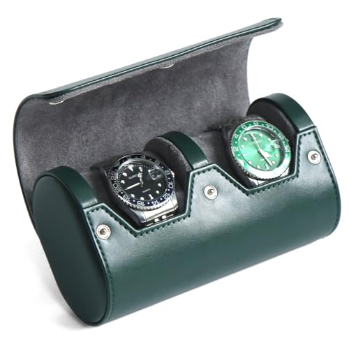 Watch Roll Travel Case for Men and Women with Suede Lining Portable 2 Slot Watch Display Storage and Organizer to Holder Large Watch(2 slot green) - color: 2 slot green