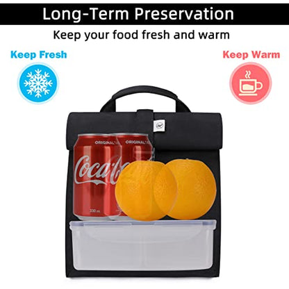 SUNNY BIRD Insulated Lunch Bag Rolltop Lunch Box for Women, Men, Adults and Teens (Black) - color: Black