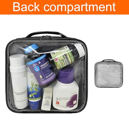 Medium Travel Pill Bottle Organizer, Clear Medicine Bag, 2 Zipper Compartments with Divider and Mesh Pockets, Easy View of Medications, Medical Supplies, and Toiletries, PVC - Black - color: - Pvc Black, size: M (Pack of 1)