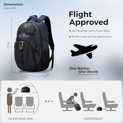Swissdigital Design Laptop Backpack with USB Charging Port, Travel Backpack Fits 15.6 inches Computer, 31L College School Backpack for Men, Blue/Black | SD803-12 - color: Black/Blue