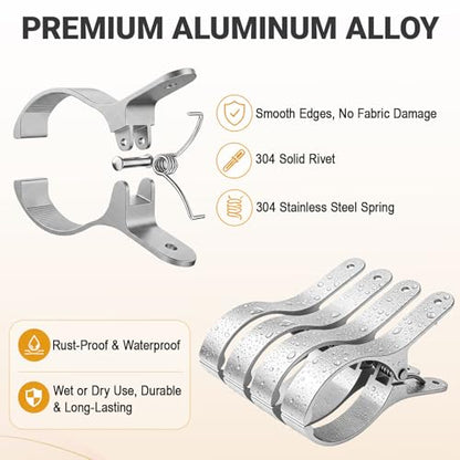 4 PCS Extra Large Beach Towel Clips,5.1 Inches Heavy Duty Aluminum Alloy + Stainless Steel Clip for Chairs,2.95 Inch Opening,Portable Windproof Cruise Ship Essentials,for Laundry,Camping and Travel - color: Silver