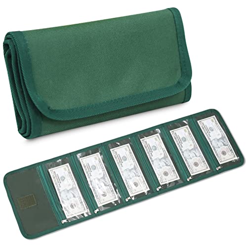 Money Organizer, Money Wallet for Cash with 6 Pocket,Money Bags, Money Pouch,Cash Organizer, Cash Bag, Small Travel Money Holder for Budgeting, Receipt and Tips, for Gifts - color: Green
