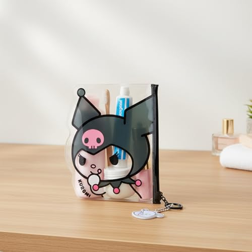 SANRIO Kuromi Clear Toiletry Bag Set - Bundle Clear Cosmetic Bag for Makeup, Travel Size Toiletries, Plus Stickers, More | Kuromi Travel Bag for Girls, Women