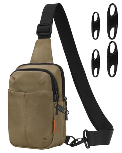 Peicees Small Anti Theft Sling Bag with Zipper Clip for Men Women, Waterproof Mini Crossbody Chest Bag for Travel Work Sport - color: Light Khaki