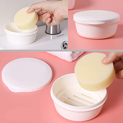 2 Pack Portable Round Soap Dishes, Plastic Soap Container with Lid Leak-Proof Drain Soap Box Holder Soap Container (Black+White) - color: Black+white