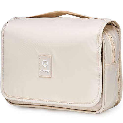 Narwey Small Hanging Travel Toiletry Bag for Women, Travel Bag for Toiletries, Makeup Bag Organizer Make Up Bags Cosmetic Bags for Girls - color: Beige