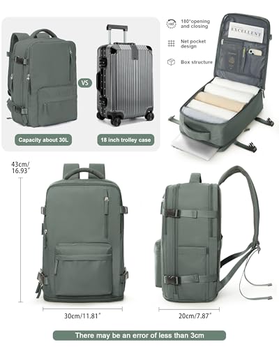 VGCUB Carry on Travel Backpack for Women Men Large Laptop Gym Work Frontier Airlines Personal Item Bag Business Airport Lightweight Backpack Flight Approved Mochilas de Viaje Green - color: Green, style: Large