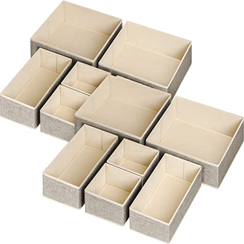 12 Pack Drawer Organizers for Clothing, Foldable Clothes Storage Box Closet Dresser Drawer Organizers Dividers, Bedroom Organization Fabric Bins for Baby Clothes Underwear Sock Bra Ties (Beige) - color: Beige, size: 12 PACK