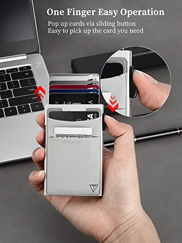 TOYFID Slim Wallet for Men - Pop Up Card Holder Wallet,Minimalist Business Wallet,Credit Card Wallet with Money Pocket,Metal Card Case Wallet,RFID Blocking,Can Hold 6 Credit Cards - color: silver B