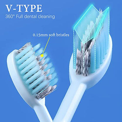 2Pcs Travel Toothbrushes Kit Fold Travel Size Toothbrushes Built-in Toothpaste Container, Including 2 Cleaner Head Soft Bristles for Camping, School, Business Trip (Blue, White) - color: Blue&white