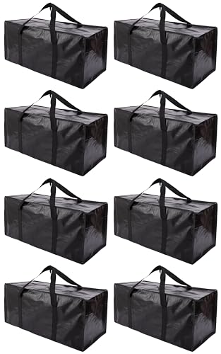 PANDA JOYS Extra Large Moving Bags with Zippers & Carrying Handles, Heavy-Duty Storage Tote for Space Saving Moving Storage, Fold Flat, Alternative to Box and Bin - 8 Pack, Black - color: Black, size: 8 Pack-24 Gal