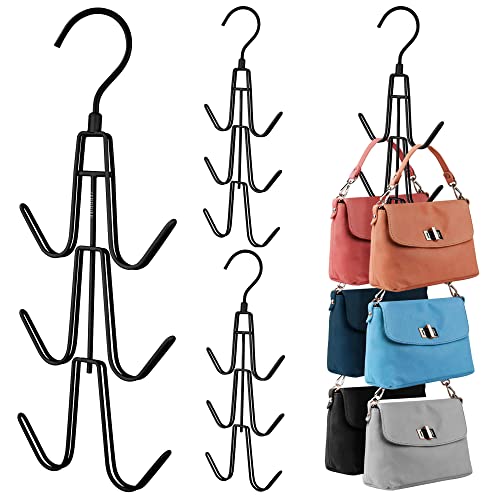 ZEDODIER 4 Pack Purse Organizer for Closet, Heavy-Duty Hanging Purse Hanger Closet Holds Up to 24 Purses, Metal Rotating Space Saving Bag Holder Handbag Storage Hook Backpack Rack, Black - color: Black, size: 4 Pack