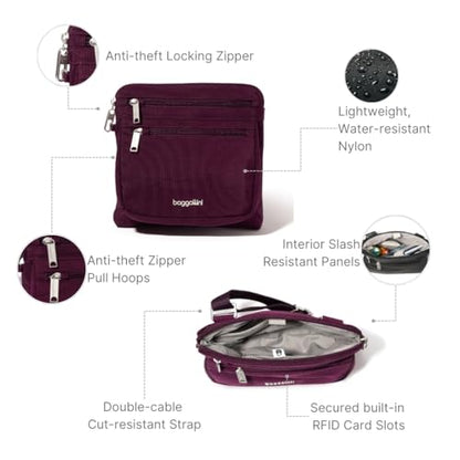 Baggallini Securtex Anti-Theft Crossbody - color: Mulberry
