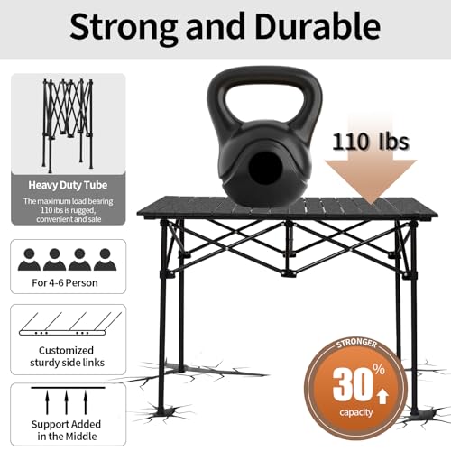 SHANQUAN Camping Table Roll up Table, Fold up Lightweight Compact 4-6 Person Portable Adjustable Height Roll up Aluminum Table with Carry Bag for Outdoor, Camping, Picnic, Backyards, BBQ - size: 47.2*25.6 inch/Adjustable