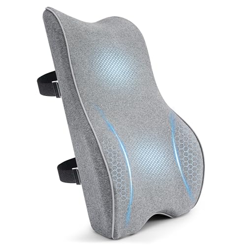 Plush Comfortable Memory Foam Lumbar Support Pillow - Soft Back Cushion for Office Chair, Car Seat, Gaming Chair - Ergonomic Lower Back Pain Relief with Adjustable Straps & Washable Cover-Grey - color: Grey