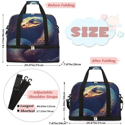 Travel Duffle Bags With Shoes Compartment for Women Men Funny Animal Snake Lightweigh Sports Tote Gym Bag Foldable Canvas Weekender Overnight Carry On Luggage Handle Bag - color: print 11