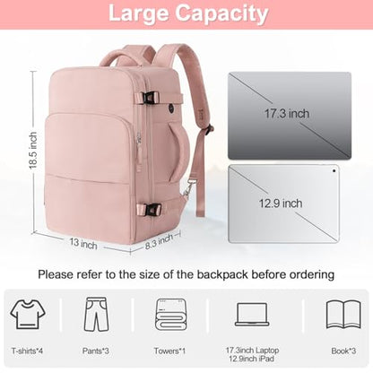 Sinaliy Travel Backpack, Carry on Flight approved Travel Bag with Multi-Pockets, Waterproof 17.3inch Laptop Backpack for Men Women, Pink - color: Pink, size: X-Large