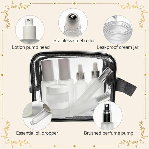 18-Pack Glass Travel Bottles Set, 1.35/0.7/1 oz TSA Approved Containers with Pump Spray, White Small Bottles for Toiletries, Makeup, Skincare - color: White-frosted glass