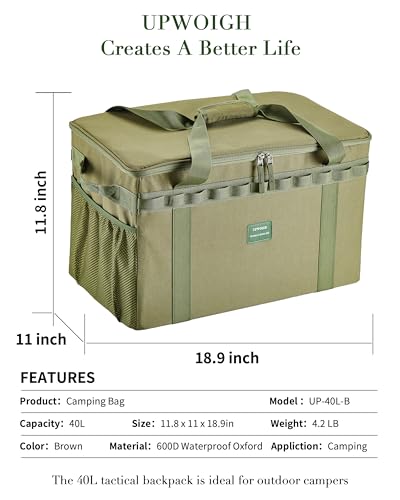 UPWOIGH Tactical Camping Storage Bag 40L – Heavy Duty Duffel with Waterproof Bottom, Collapsible Organizer with 2 Adjustable Dividers, 600D Oxford Fabric, Green Overlanding Gear - color: Green